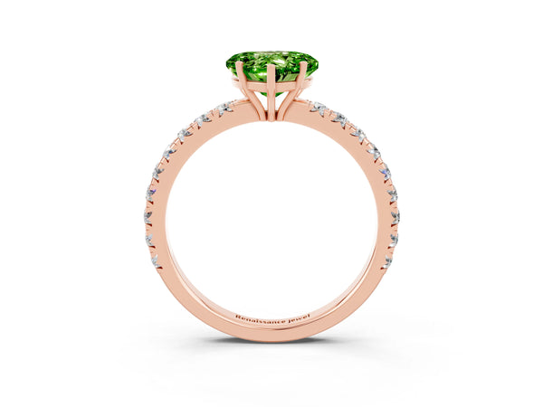 Rose gold Heart Cut Peridot Pavé Solitaire Engagement Ring with Four-Prong Setting