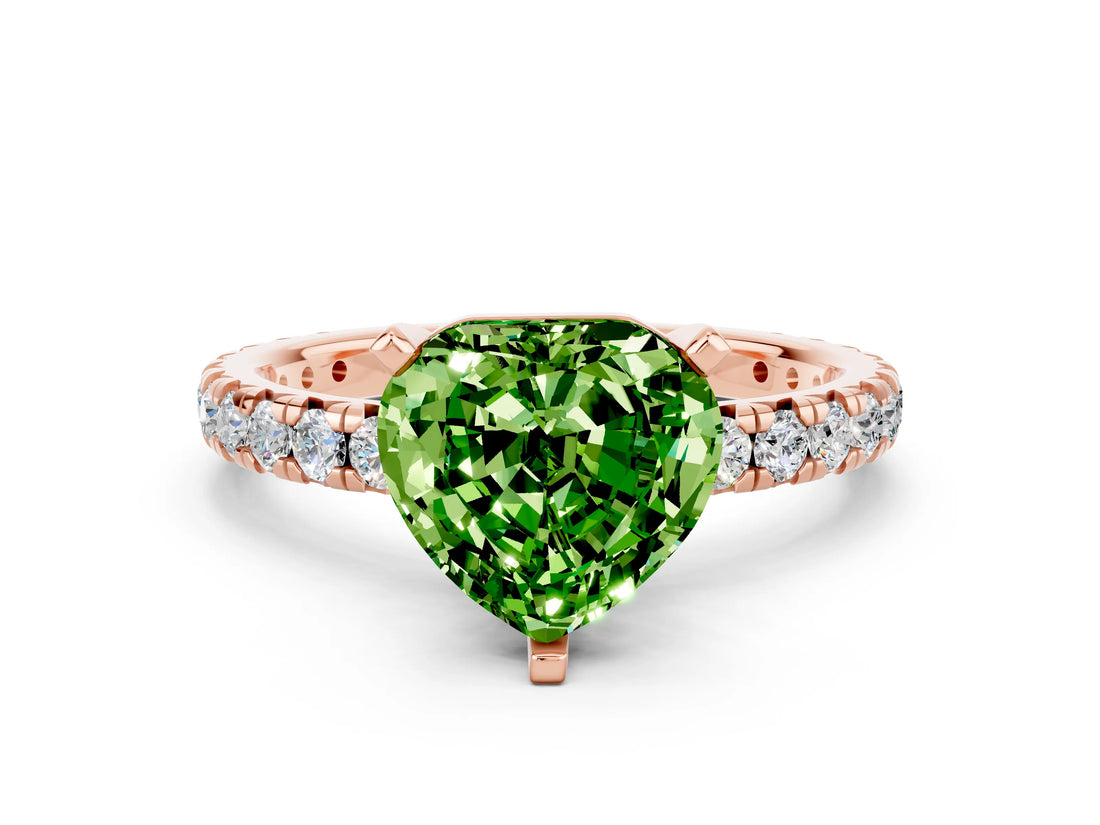 Rose gold Heart Cut Peridot Pavé Solitaire Ring with Round Band and Prong Setting_24