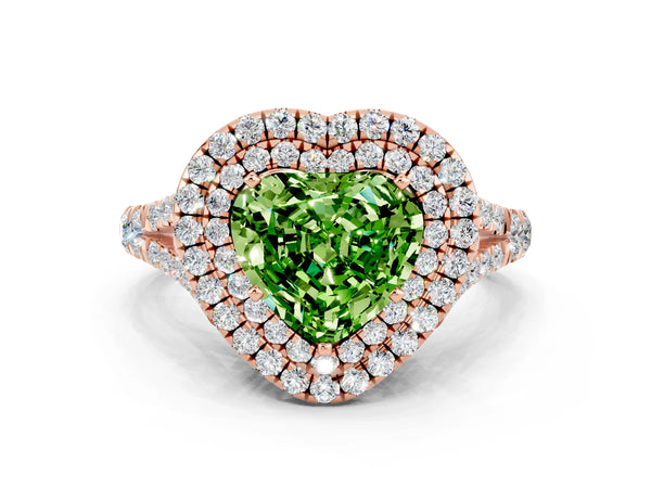 Rose gold Heart Cut Peridot Pavé Split Shank Double Halo Engagement Ring