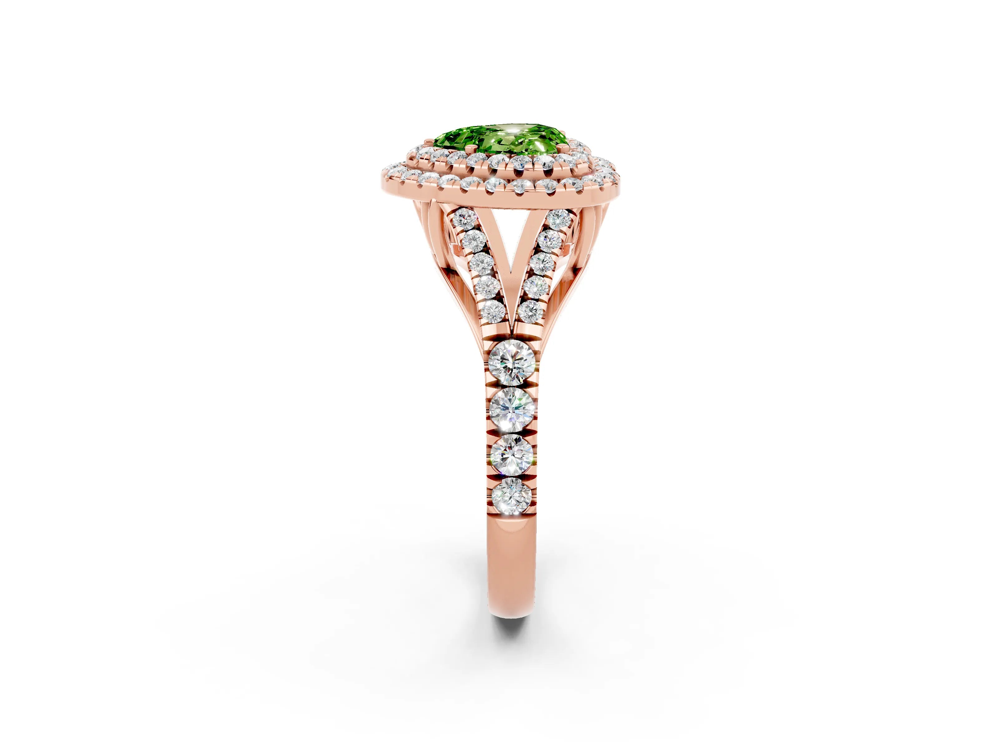 Rose gold Heart Cut Peridot Pavé Split Shank Double Halo Engagement Ring_2