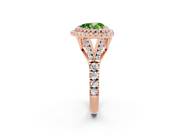 Rose gold Heart Cut Peridot Pavé Split Shank Double Halo Engagement Ring