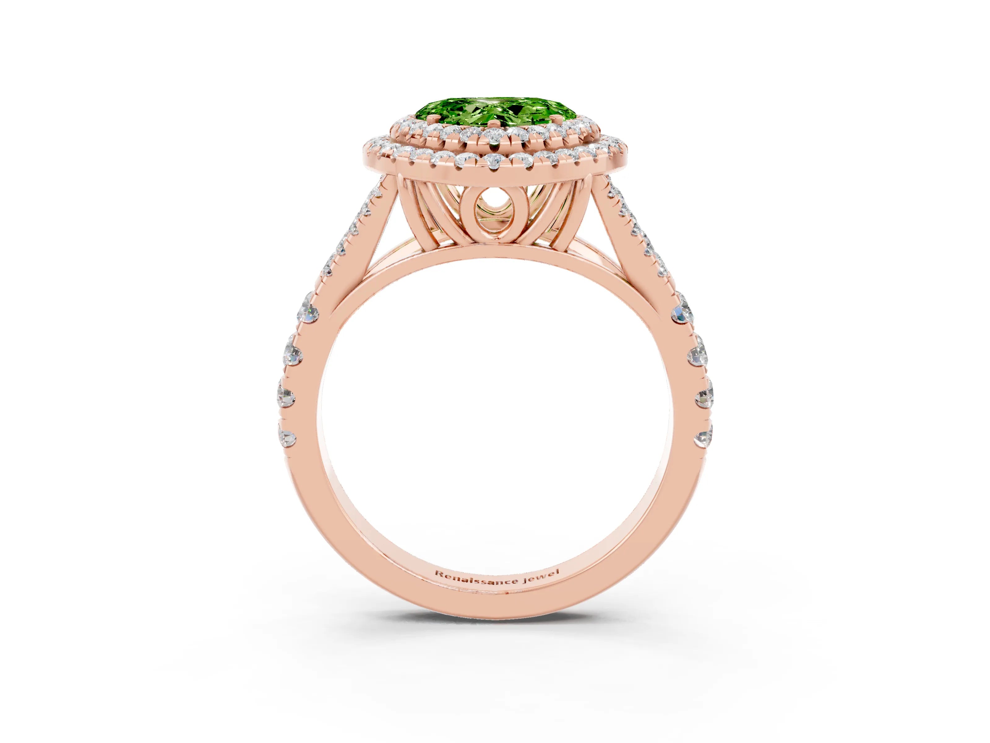 Rose gold Heart Cut Peridot Pavé Split Shank Double Halo Engagement Ring_3