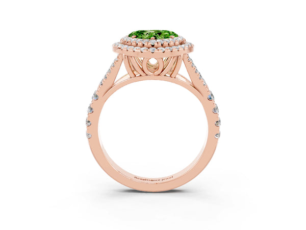 Rose gold Heart Cut Peridot Pavé Split Shank Double Halo Engagement Ring