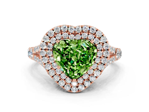 Rose gold Heart Cut Peridot Pavé Split Shank Double Halo Engagement Ring