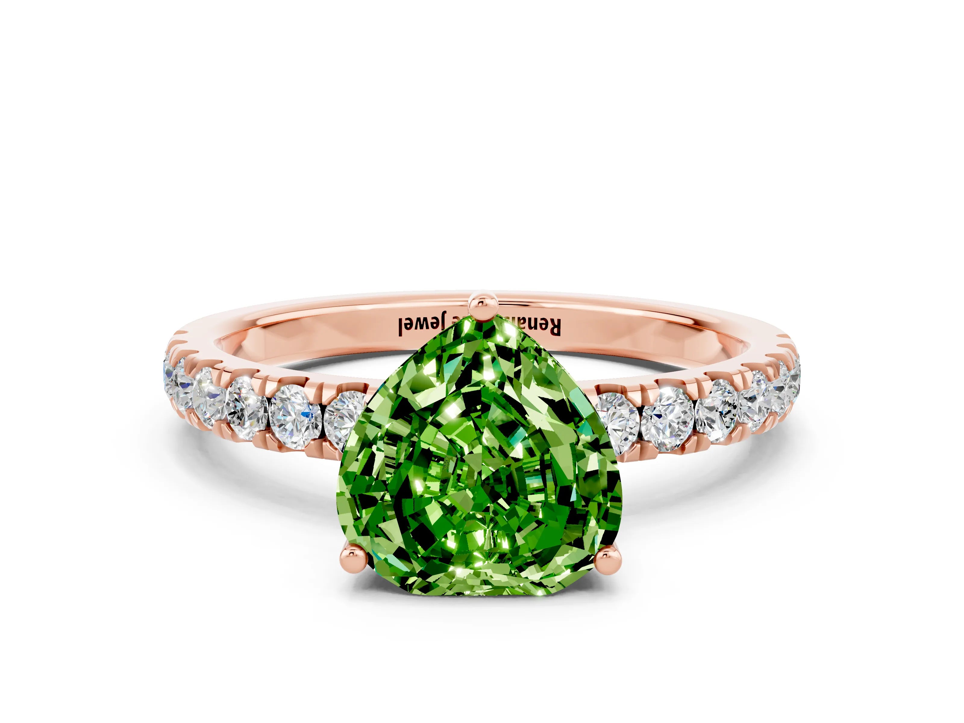 Rose gold Heart Cut Peridot Pave Band Solitaire Ring with Four-Prong Setting_24