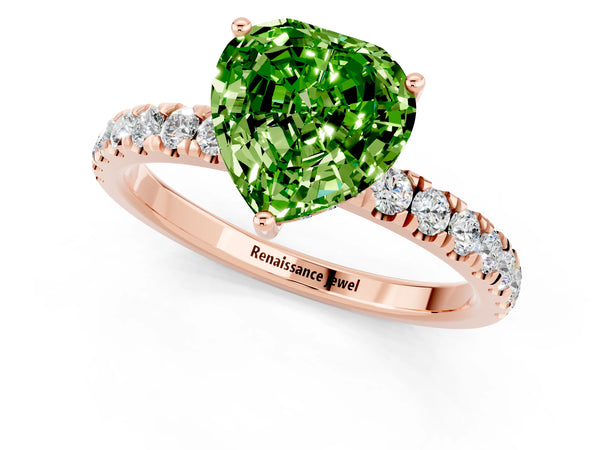 Rose gold Heart Cut Peridot Pave Band Solitaire Ring with Round  and Prong Setting