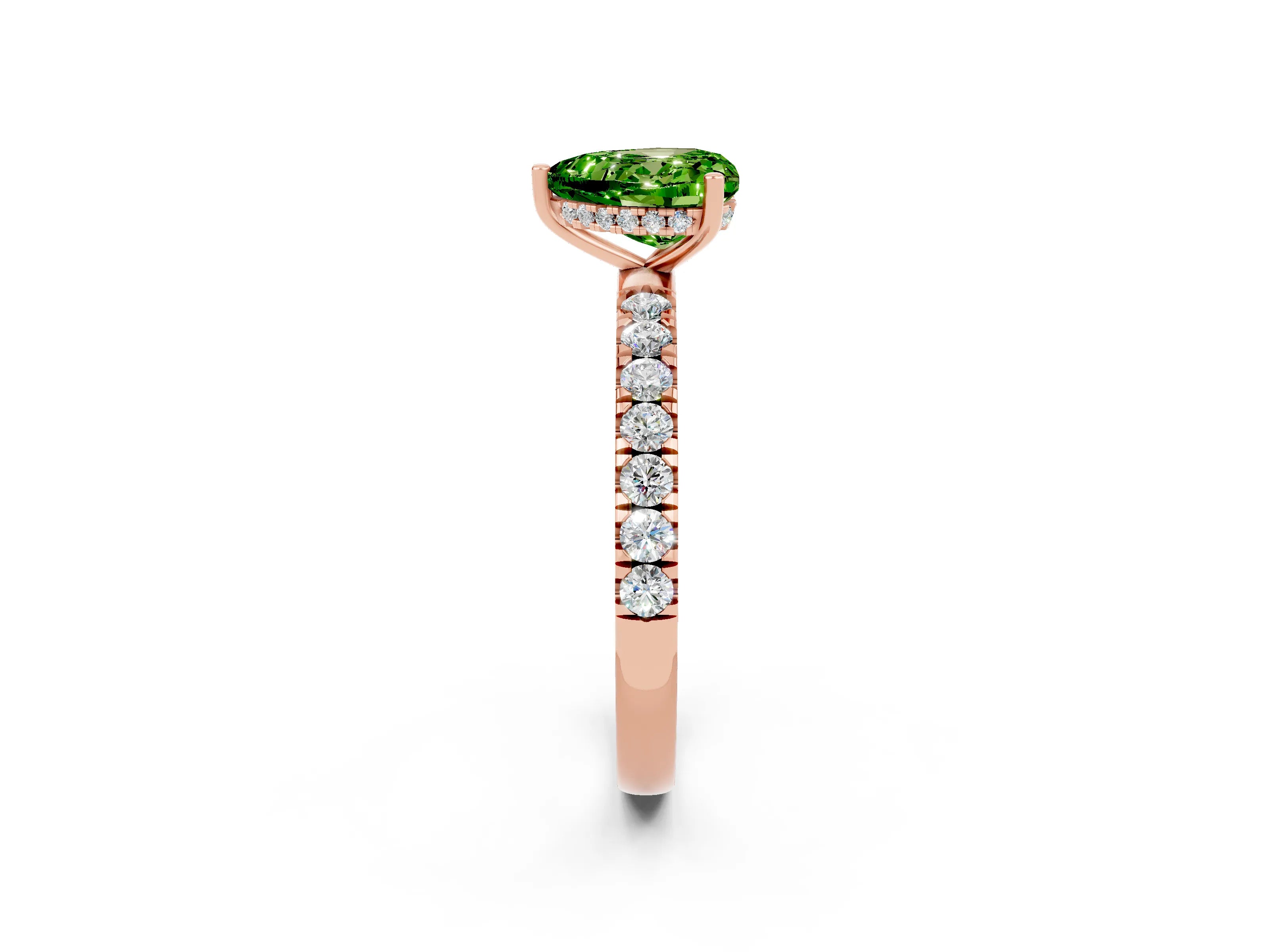 Rose gold Heart Cut Peridot Pave Band Solitaire Ring with Four-Prong Setting_26