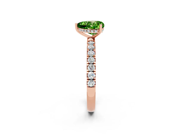 Rose gold Heart Cut Peridot Pave Band Solitaire Ring with Round  and Prong Setting