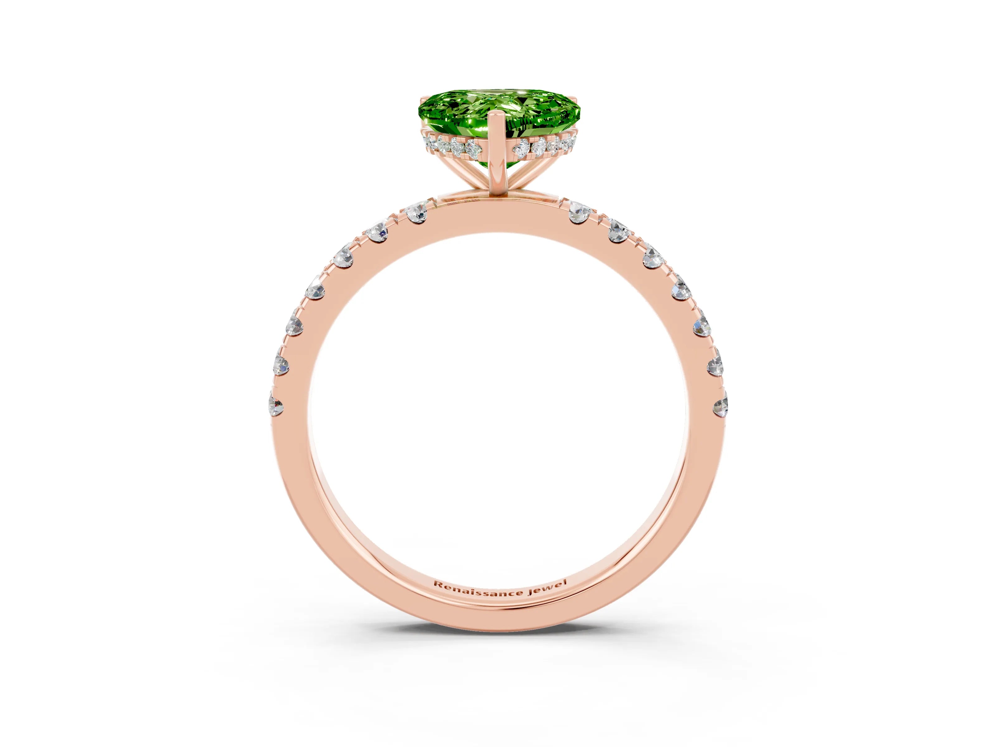 Rose gold Heart Cut Peridot Pave Band Solitaire Ring with Four-Prong Setting_27