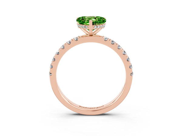 Rose gold Heart Cut Peridot Pave Band Solitaire Ring with Round  and Prong Setting