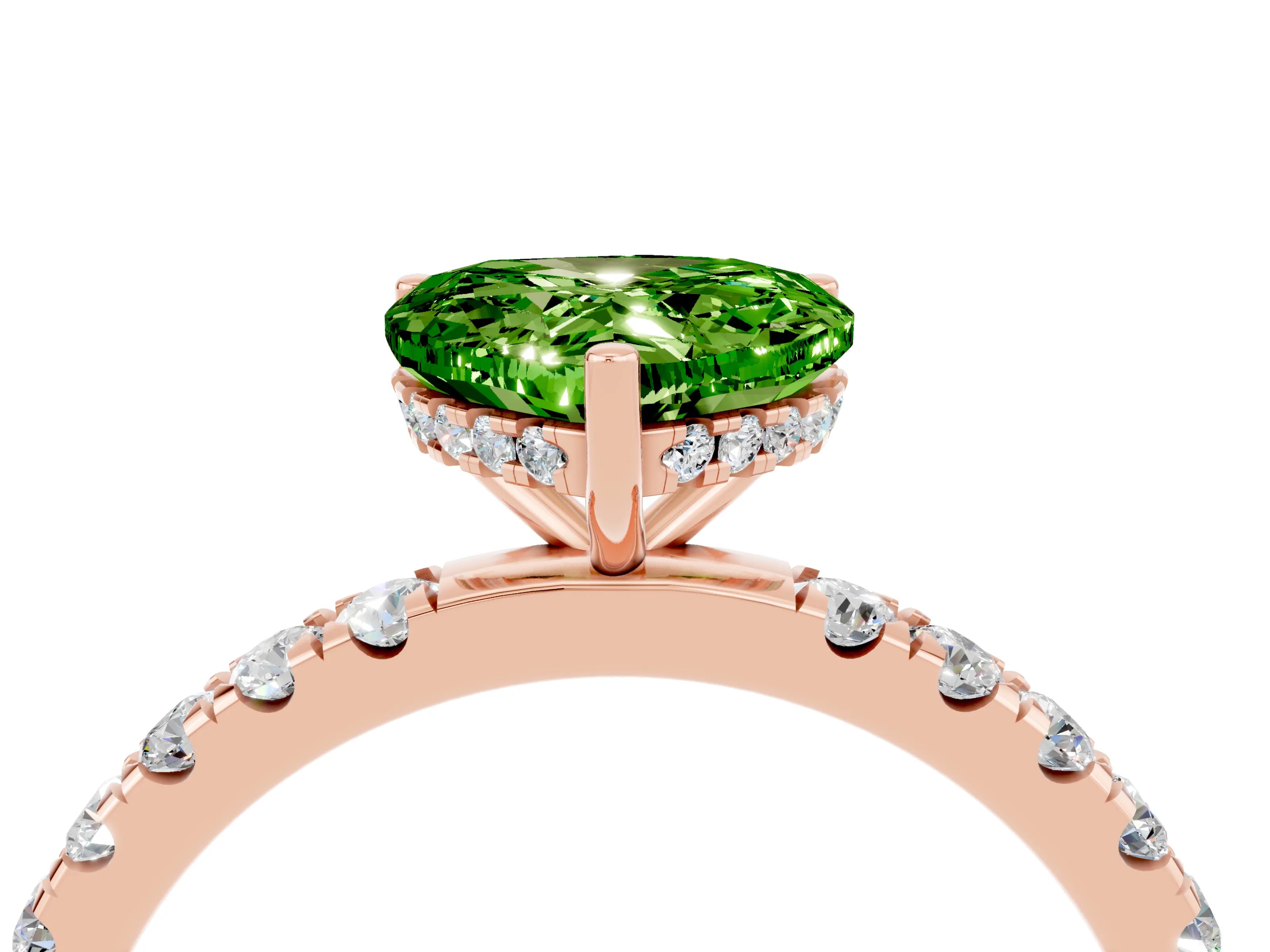 Rose gold Heart Cut Peridot Pave Band Solitaire Ring with Four-Prong Setting_28