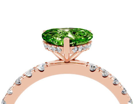 Rose gold Heart Cut Peridot Pave Band Solitaire Ring with Four-Prong Setting_28