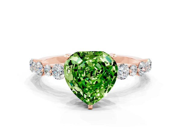 Rose gold Heart Cut Peridot Prong Set Engagement Ring with Pavé Band