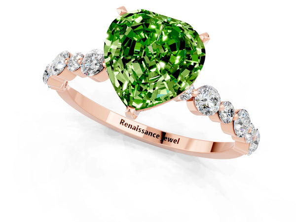 Rose gold Heart Cut Peridot Prong Set Engagement Ring with Pavé Band