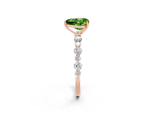 Rose gold Heart Cut Peridot Prong Set Engagement Ring with Pavé Band