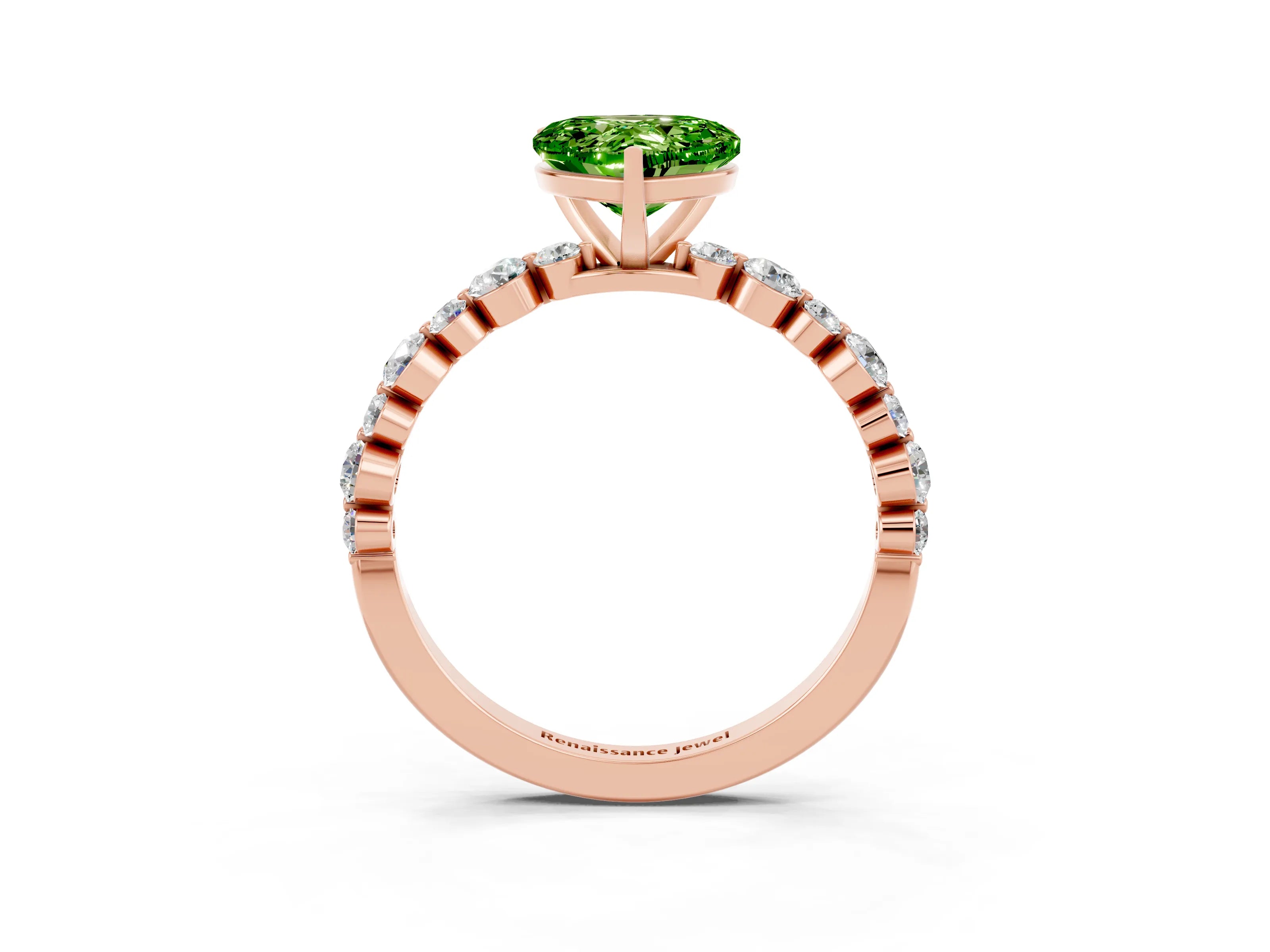 Rose gold Heart Cut Peridot Prong Set Engagement Ring with Pavé Band_3