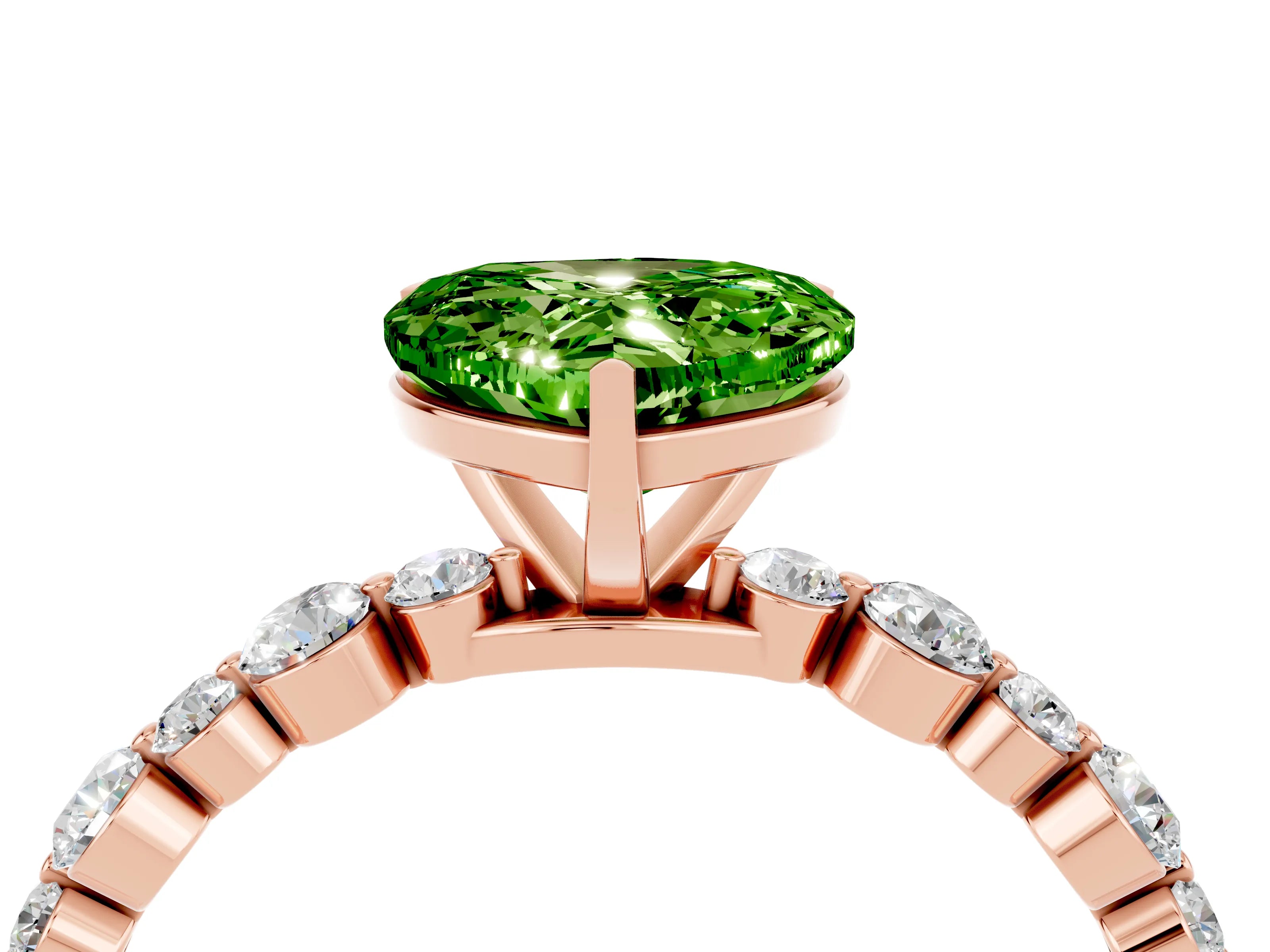 Rose gold Heart Cut Peridot Prong Set Engagement Ring with Pavé Band_4