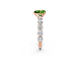 Rose gold Heart Cut Peridot Prong Setting with Side Stones on a Pave Band_2