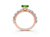 Rose gold Heart Cut Peridot Prong Setting with Side Stones on a Pave Band_3