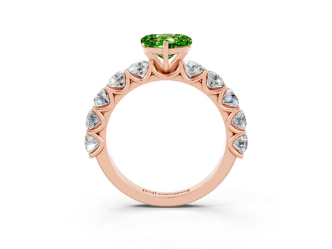 Rose gold Heart Cut Peridot Prong Setting with Side Stones on a Pave Band_3