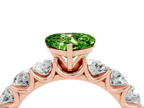 Rose gold Heart Cut Peridot Prong Setting with Side Stones on a Pave Band_4