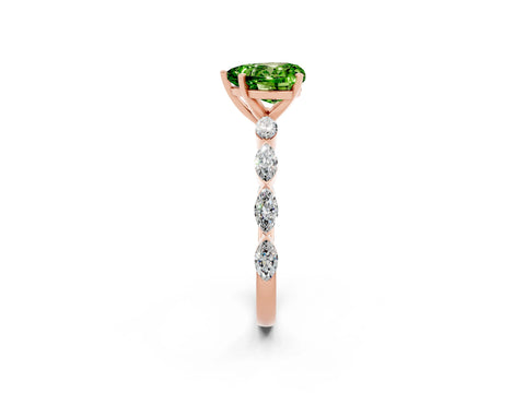Rose gold Heart Cut Peridot Ring with Marquise Side Stones and Prong Setting_2