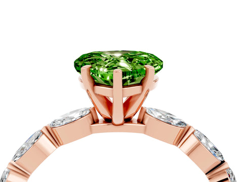 Rose gold Heart Cut Peridot Ring with Marquise Side Stones and Prong Setting_4