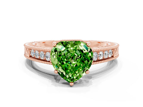 Rose gold Heart Cut Peridot Ring with Milgrain Pavé Band and Four-Prong Setting_12