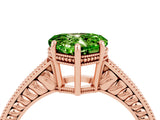 Rose gold Heart Cut Peridot Ring with Milgrain Pavé Band and Four-Prong Setting_16