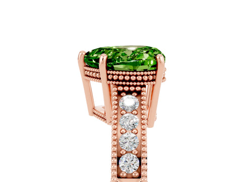 Rose gold Heart Cut Peridot Ring with Milgrain Pavé Band and Four-Prong Setting_17