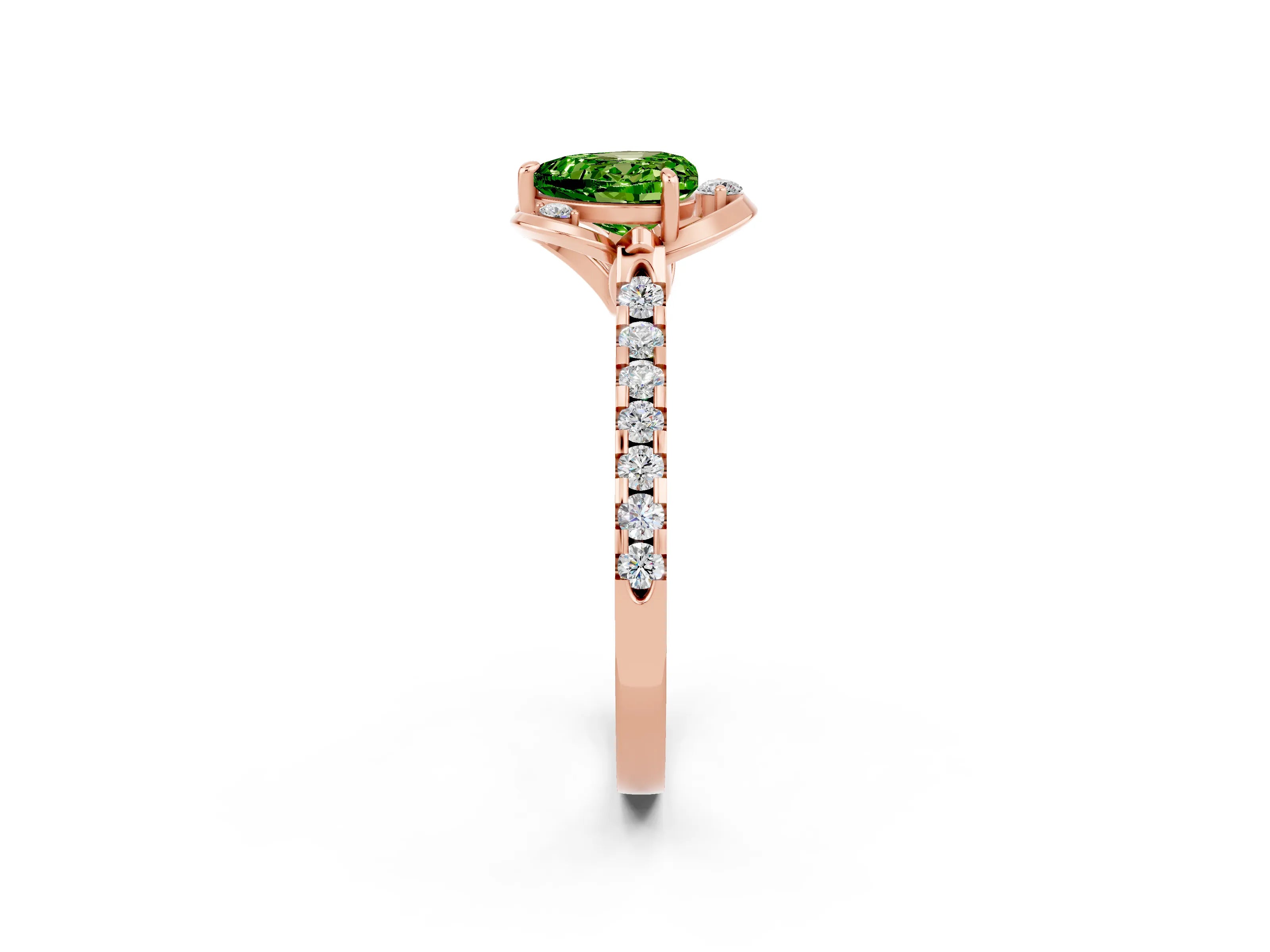 Rose gold Heart Cut Peridot Ring with Pavé Band and Floral Prong Setting_2