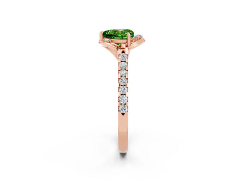 Rose gold Heart Cut Peridot Ring with Pavé Band and Floral Prong Setting_2