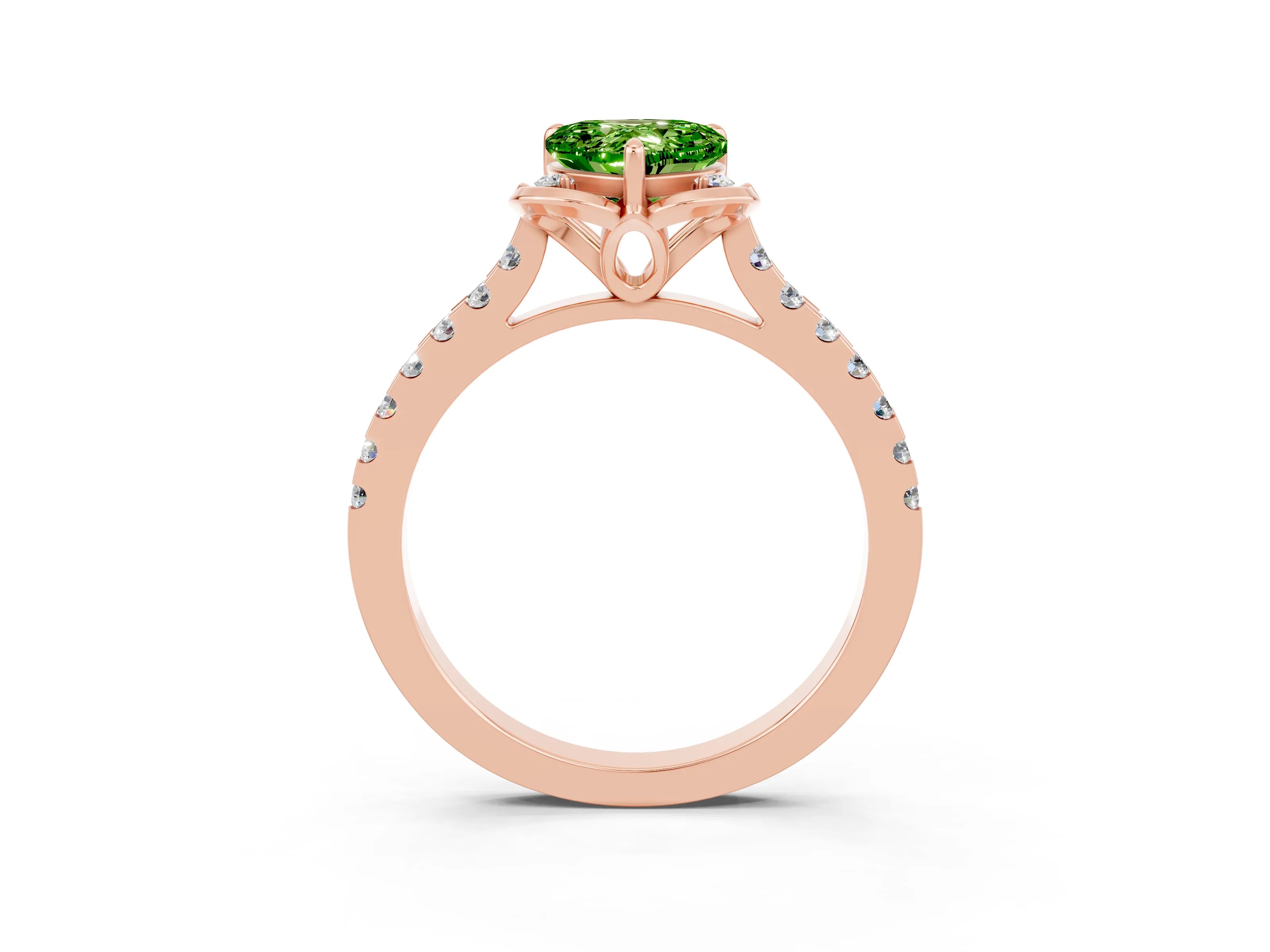 Rose gold Heart Cut Peridot Ring with Pavé Band and Floral Prong Setting_3