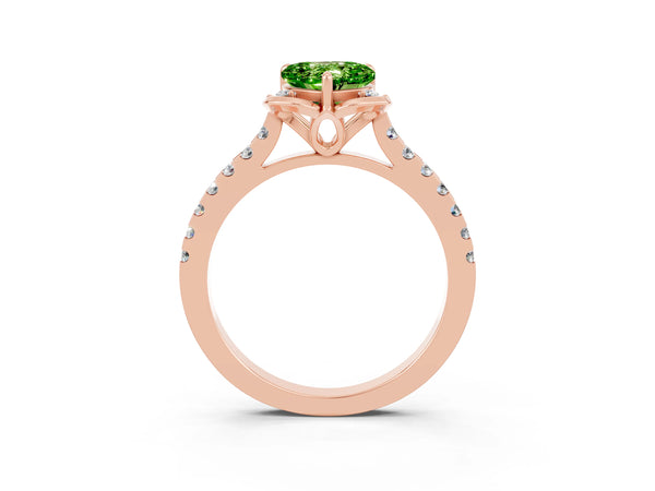 Rose gold Heart Cut Peridot Ring with Pavé Band and Floral Prong Setting
