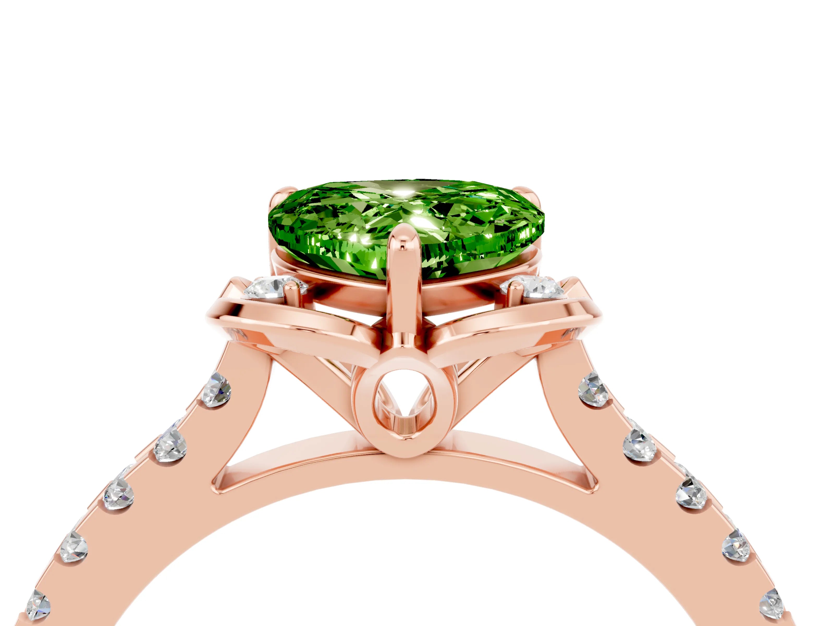 Rose gold Heart Cut Peridot Ring with Pavé Band and Floral Prong Setting_4