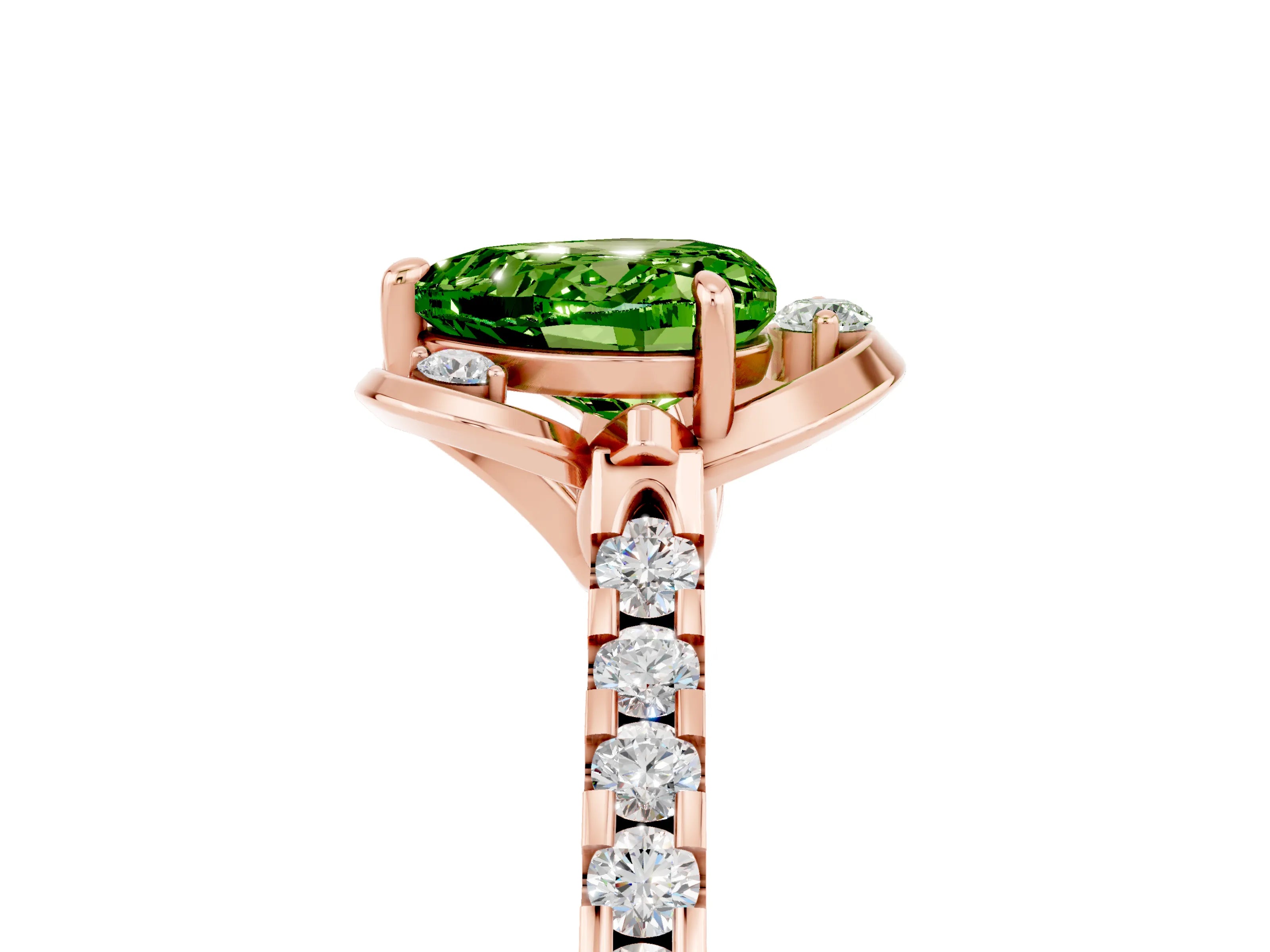 Rose gold Heart Cut Peridot Ring with Pavé Band and Floral Prong Setting_5