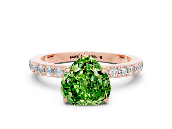 Rose gold Heart Cut Peridot Pavé Engagement Ring with Round  Accents and Prong Setting