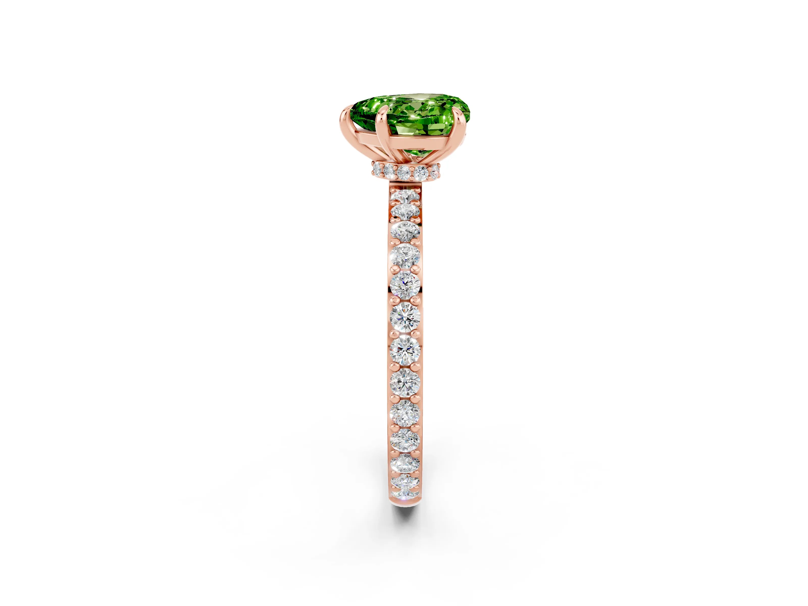 Rose gold Heart Cut Peridot Ring with Pavé Band and Four-Prong Setting_2