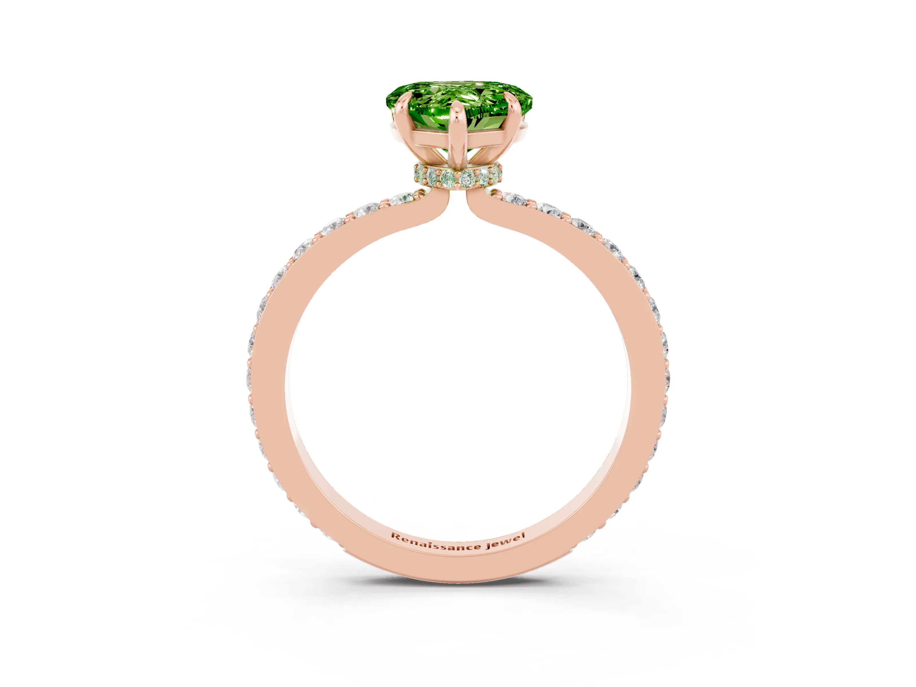 Rose gold Heart Cut Peridot Ring with Pavé Band and Four-Prong Setting_3