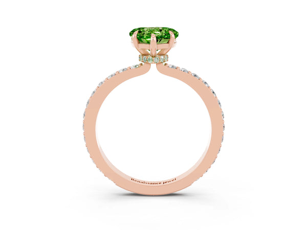 Rose gold Heart Cut Peridot Pavé Engagement Ring with Round  Accents and Prong Setting