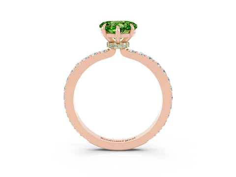 Rose gold Heart Cut Peridot Ring with Pavé Band and Four-Prong Setting_3