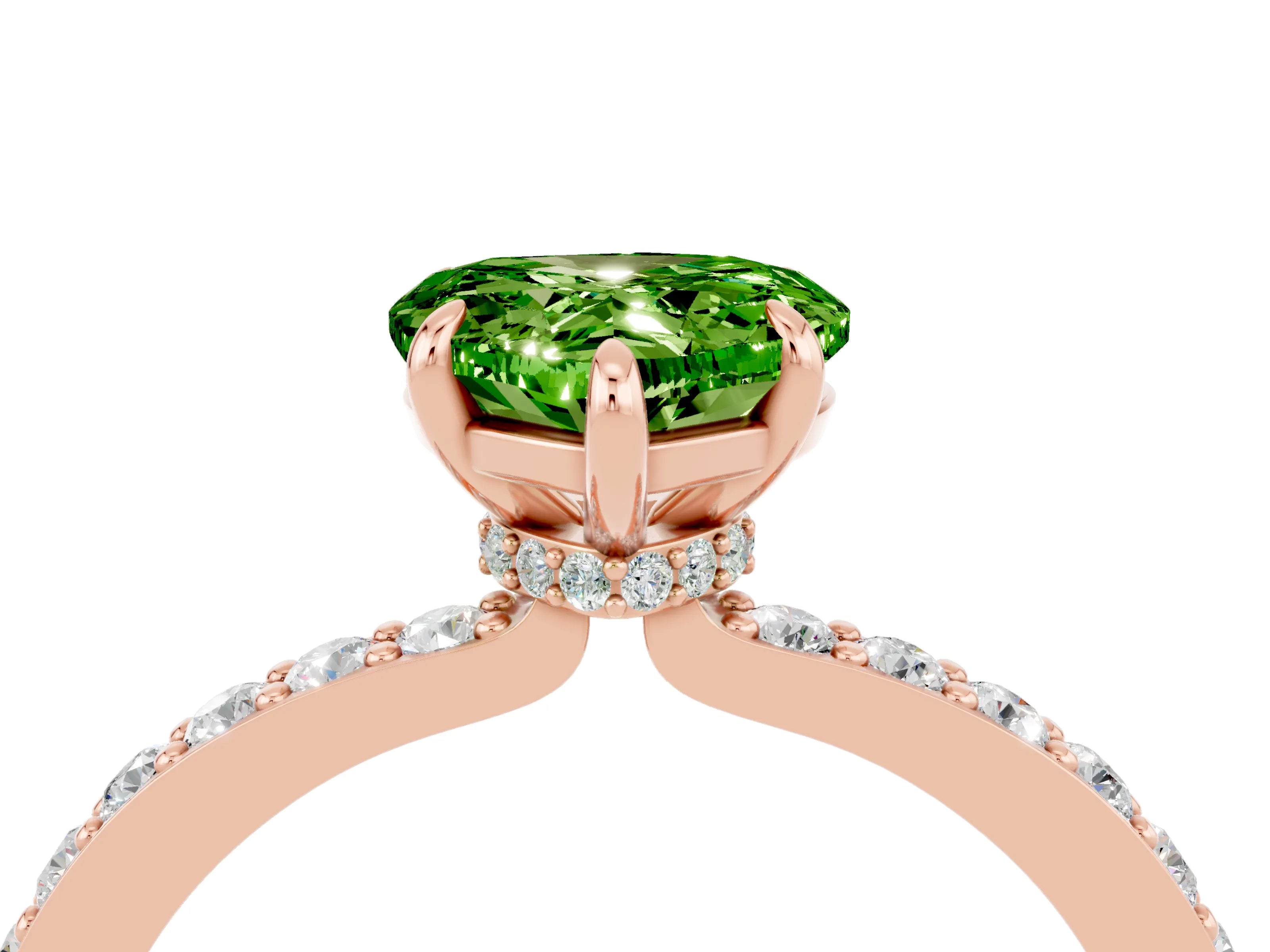 Rose gold Heart Cut Peridot Ring with Pavé Band and Four-Prong Setting_4