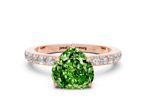Rose gold Heart Cut Peridot Ring with Pavé Band and Four-Prong Setting