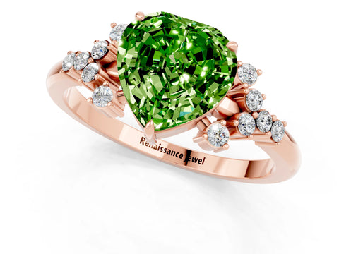 Rose gold Heart Cut Peridot Ring with Side Stones and Four-Prong Setting_37