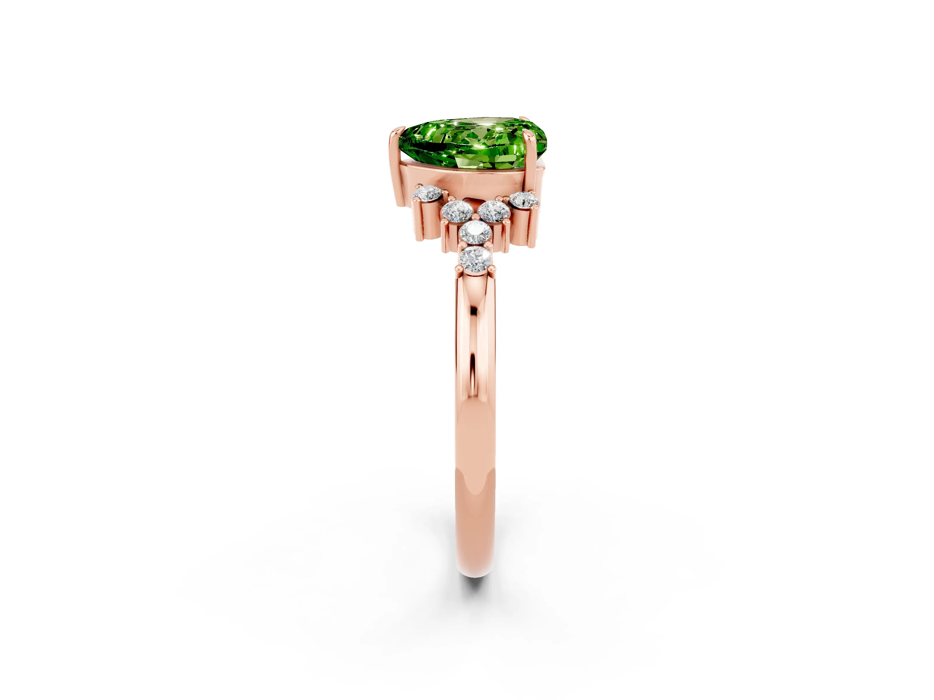 Rose gold Heart Cut Peridot Ring with Side Stones and Four-Prong Setting_38