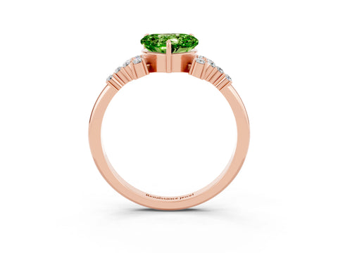 Rose gold Heart Cut Peridot Ring with Side Stones and Four-Prong Setting_39