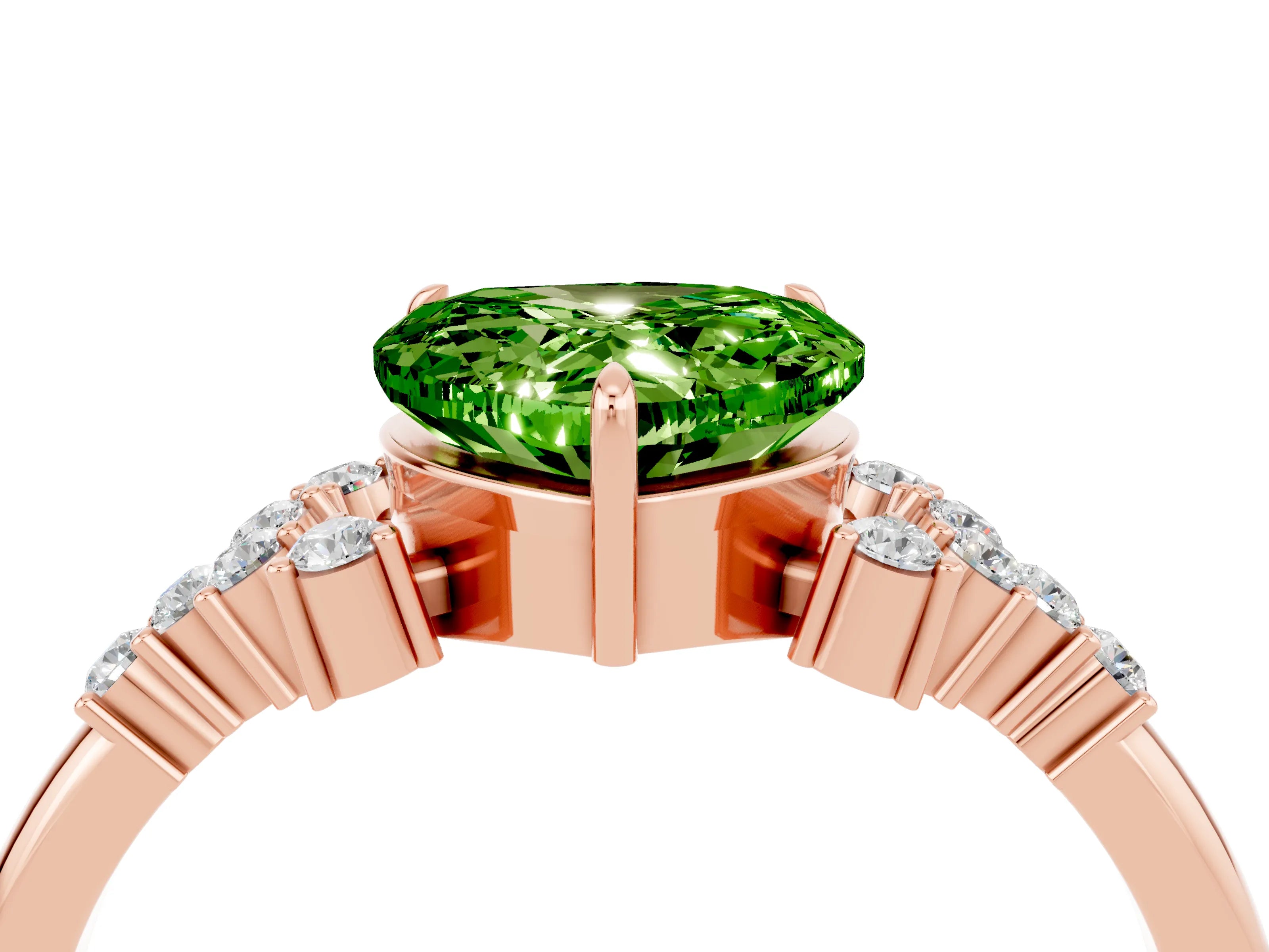 Rose gold Heart Cut Peridot Ring with Side Stones and Four-Prong Setting_40