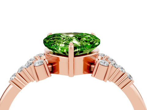 Rose gold Heart Cut Peridot Ring with Side Stones and Four-Prong Setting_40