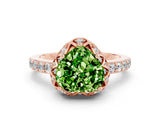 Rose gold Heart Cut Peridot Scalloped Halo Engagement Ring with Round Shared Prong Band_24