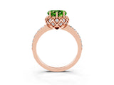 Rose gold Heart Cut Peridot Scalloped Halo Engagement Ring with Round Shared Prong Band_27